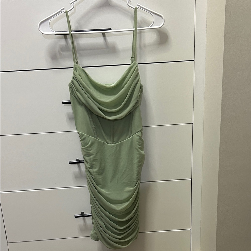 SHEIN Sage Green Draped Midi Dress